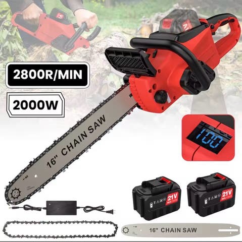 Motosierra Eléctrica Sin Escobillas De 21 V, 6200 RPM, Con 2 Baterías De Litio De 3000 MAh Y Cargador Rápido