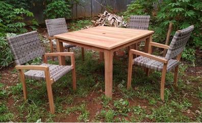  Tres juegos de mesas y sillas de balcón, sillas de ocio de  ratán, combinación de mesa de té pequeña, mesas de terraza al aire libre y  sillas en patio nórdico 