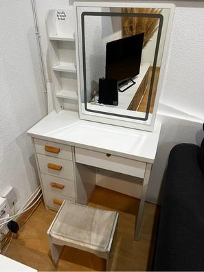 Tocador de maquillaje mueble con espejo que se inclina cajon y silla de  madera 