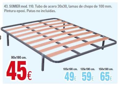 Somier Basic de Láminas Madera de Chopo y Estructura de Tubo de Acero 30x30  cm, Patas de 32 cm, Medida: 120x180 cm