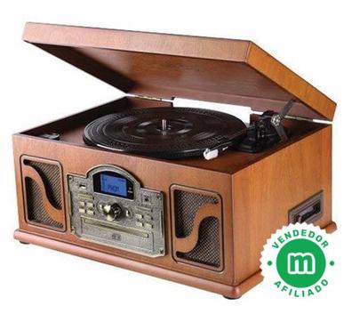  Caja de música Tocadiscos Tocadiscos Reproductor de discos de  vinilo Soporte CD Radio FM U Disco SD Tarjeta SD para discos de vinilo  Accionado por correa Tocadiscos vintage Tocadiscos de música