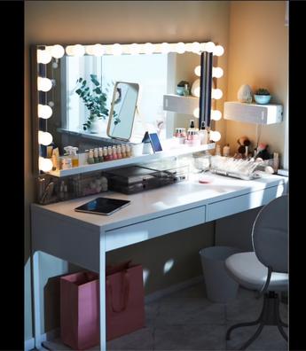 Magnífico tocador de tocador con espejo LED, mesa de noche de cristal con  silla de maquillaje, tocador de maquillaje, 3 cajones, juego de mesa de