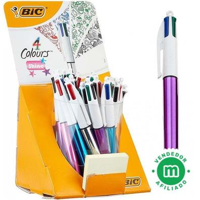 Bic, Bolígrafos metalizados, Bic 4 colores Shine en tinta negra, azul,  verde y roja y punta de 1.0 mm, Bolígrafos Bic ideales para decorar :  : Oficina y papelería