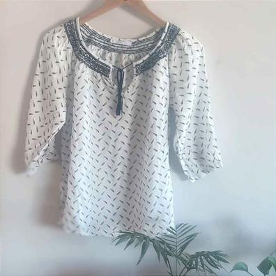 Blusa gris entallada de algodón con encaje de SHEIN