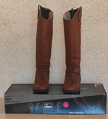 Botas de montar a caballo para mujer, Botines de cuero liso hasta