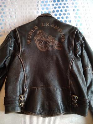 Chaqueta Moto de Cuero Vintage Hombre Negro