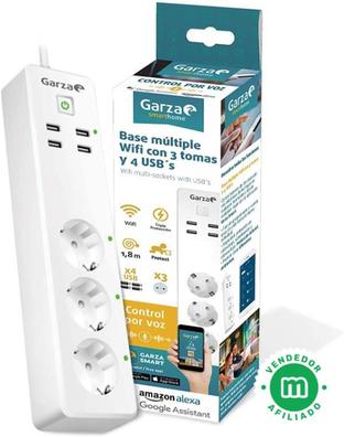 WITHOUT BRAND Garza Home Power, Regleta Ladrón Base Múltiple con 3 Tomas y 2  USB, Cable de 1,4 metros, color Blanco