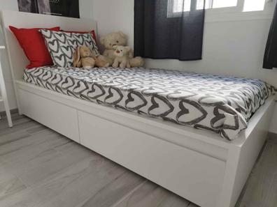 Sofá cama extensible de 90*200 y 180*200 cm con cajones y somieres de pino,  cama con espacio de almacenamiento, blanco
