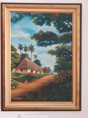 Milanuncios - Pintura al óleo de paisaje con casas