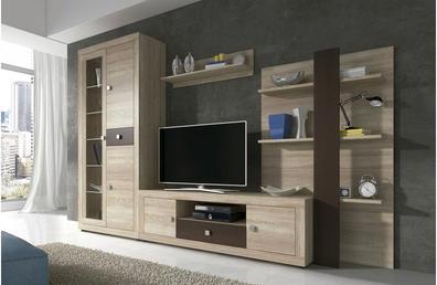 Juego de salón, mueble bajo TV, vitrina, estantería, muebles colgar forma L  - Siena - MEBLERO