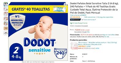 Dodot Pañales Bebé Sensitive Talla 3 (6-10 kg), 224 Pañales + 1 Pack de 40  Toallitas Gratis Cuidado Total Aqua, Óptima Protección de la Piel de Dodot
