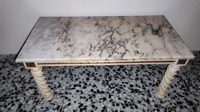 Mesa auxiliar ovalada con pedestal de mármol natural y metal, para sala de  estar, dormitorio, balcón, color blanco