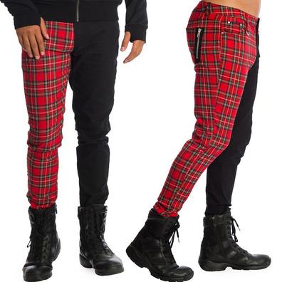 Pantalón Punk Escocés Rojo Con Cremalleras