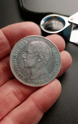 Pièce Espagne 5 Pesetas 1885 – Alfonso XII – Argent – Bonne Conservation