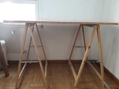Mesa escritorio pequeño de madera con caballete de pino sin barniz