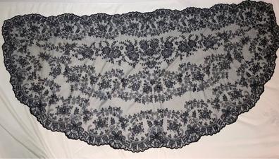 Mantilla antigua negra y plata encaje de granada bordado a mano