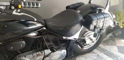 Alforjas moto custom de cuero con tapa gris yamaha de segunda mano