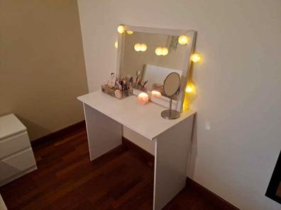 Escritorio de tocador con espejo y luces, tocador con cajón grande, cómoda  de almacenamiento de 2 niveles y 3 modos de iluminación de brillo