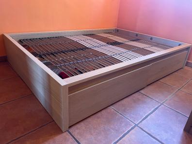 Cama extensible de madera, cama doble, madera y naranja (140 x 100 cm y 140  x 200 cm)