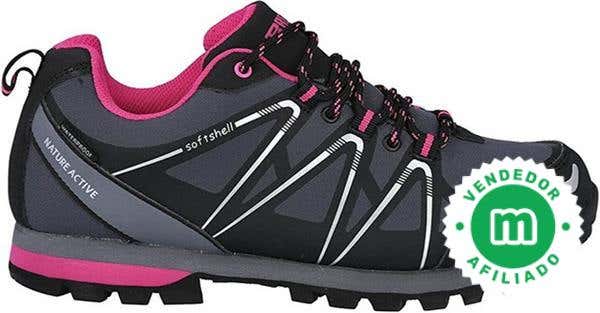 Oferta-zapatillas trekking gris-fucsia
