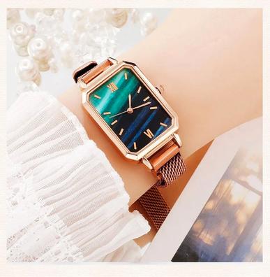  Reloj para mujer, juego de 6 relojes para mujer, elegantes relojes  de pulsera femenina, banda de malla magnética, pulsera de reloj para  negocios o ocio diario (color juego de oro rosa) 