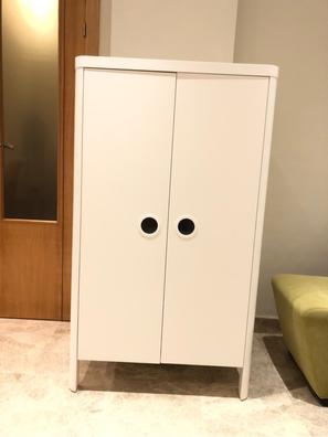 Armario ropero de esquina con cortina y 1 puerta - Con espejo - L231 cm -  Blanco y gris 