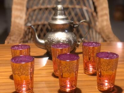 Juego de te marroquí pequeño artesanal : bandeja 25 cm + tetera + 3 vasos  de cristal
