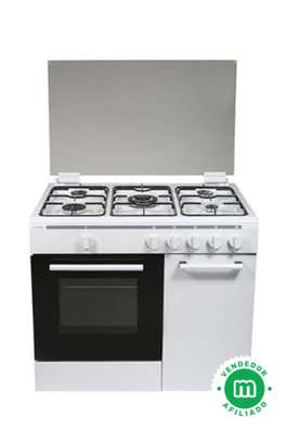 Cuisinière 4 Feux Gaz Butane + Four 43L - Blanche, Couvercle Rabattable Verre, Contrôle Manuel, Svan Cocina