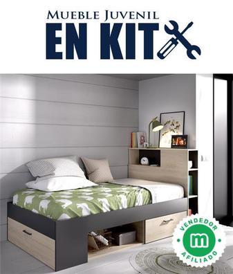 Dormitorio Juvenil con cama y escritorio con cajonera Ref YH303