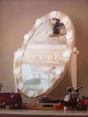 Espejo de tocador montado en la pared con luces LED, sin marco,  redondo, resistente al agua, espejo de maquillaje moderno, luz blanca  cálida/cálida : Hogar y Cocina
