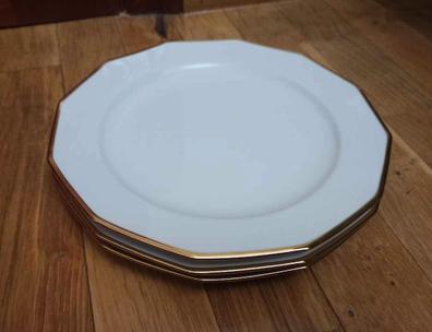 Set de 6 platos llanos de porcelana blanca con doble filo de oro, Bremen