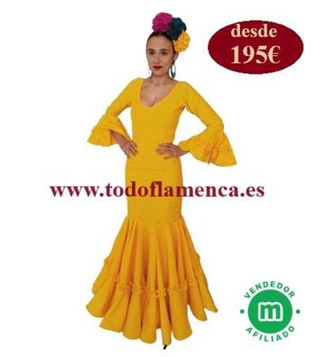 Vestido de Flamenca / Sevillana para Mujer Color Negro y Amarillo con  Lunares