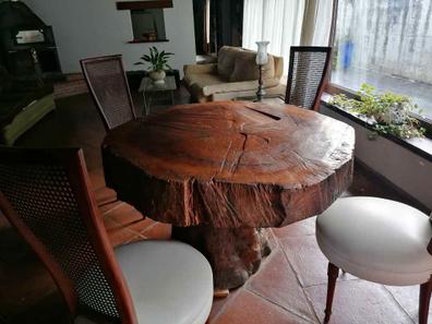 Mesa de centro redonda de tronco natural estilo rustico raices
