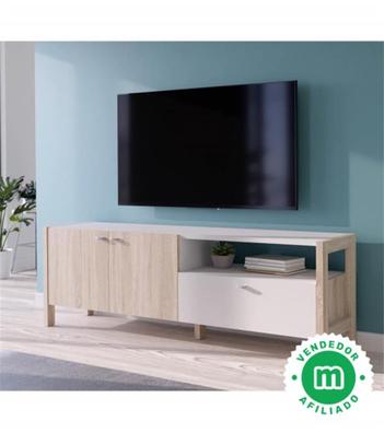 Mueble TV 200 cm BJORN, 3 cajones 1 puerta, estilo nórdico en Blanco y  Roble