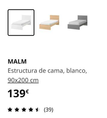 MALM estructura de cama, chapa roble tinte blanco, 90x200 cm - IKEA