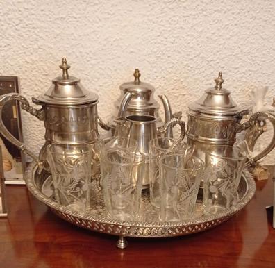 Juego de té marroqui 6 vasos + tetera grande 6 + bandeja de35 cm - Kenta  Artesanía Marroquí