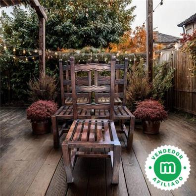 Silla mecedora rústica para jardín, respaldo alto con listones vintage,  sillas de salón para interiores y exteriores para porche, balcón, junto a  la