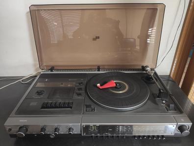  Reproductor de discos de vinilo con altavoz, tocadiscos  Bluetooth, reproductor de vinilo portátil vintage, compatible con entrada  auxiliar USB, auriculares de entrada RCA, salida de aguja ajustable,  presión de aguja ajustable