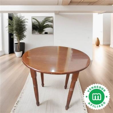 mesa alta con encimera en madera maciza de roble o haya y pie central.
