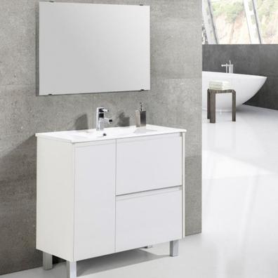 Mueble de baño Diana 150 cm doble lavabo blanco y cristal negro.