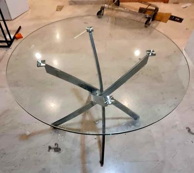  Mesa de centro redonda de estilo moderno con base de marco de  metal en forma de X, mesa de cóctel para sala de estar, diseño de borde  redondo, mesa central de