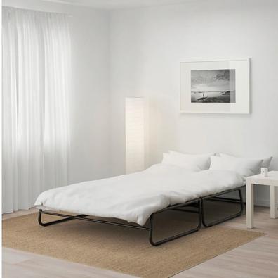 NYHAMN funda para sofá cama de 3 plazas, Knisa gris/beige - IKEA