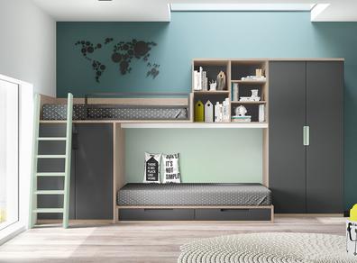 Composición dormitorio armario corredera color naturale-rayado Merkamueble