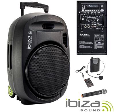 Altavoz portátil de PA 15 800W - USB / BT / REC + 2 micrófonos VHF - Ibiza  Sound PORT15VHF-BT