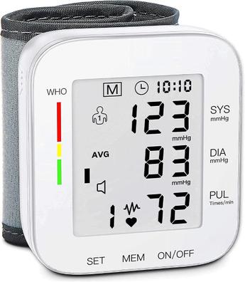 Comprar Monitor digital de presión arterial de muñeca, manguito de presión  arterial de frecuencia cardíaca por voz recargable por USB, medidor de  pulso automático LCD portátil, esfigmomanómetro para el hogar