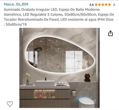 Espejo de pared irregular sin marco con luz LED, espejo de baño  retroiluminado con LED tricolor regulable, espejo de maquillaje asimétrico  con gotas