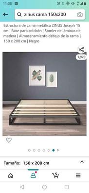 Estructura de cama metálica ZINUS Joseph 15 cm, Base para colchón, Somier  de láminas de madera, Almacenamiento debajo de la cama, 150 x 190 cm