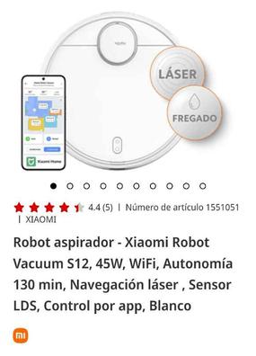 Robot aspirador  Xiaomi Robot Vacuum E12, WiFi, Aspirador y mopa,  Tecnología giroscópica, Autonomía 110 min, Control por app, Blanco