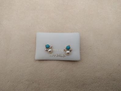 Mondepetit T1769P - Pendientes De Bebe/niña Oro 18 Kilates (18K) Patillas Turquesa 3 Mm. - Estuche Regalo - Certificado De Garantía