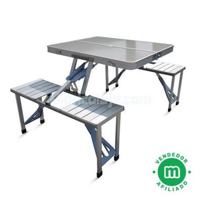 MESA DE CAMPING PLEGABLE BLANCA 2 POSICIONES ALUMINIO/MDF 90*60*40